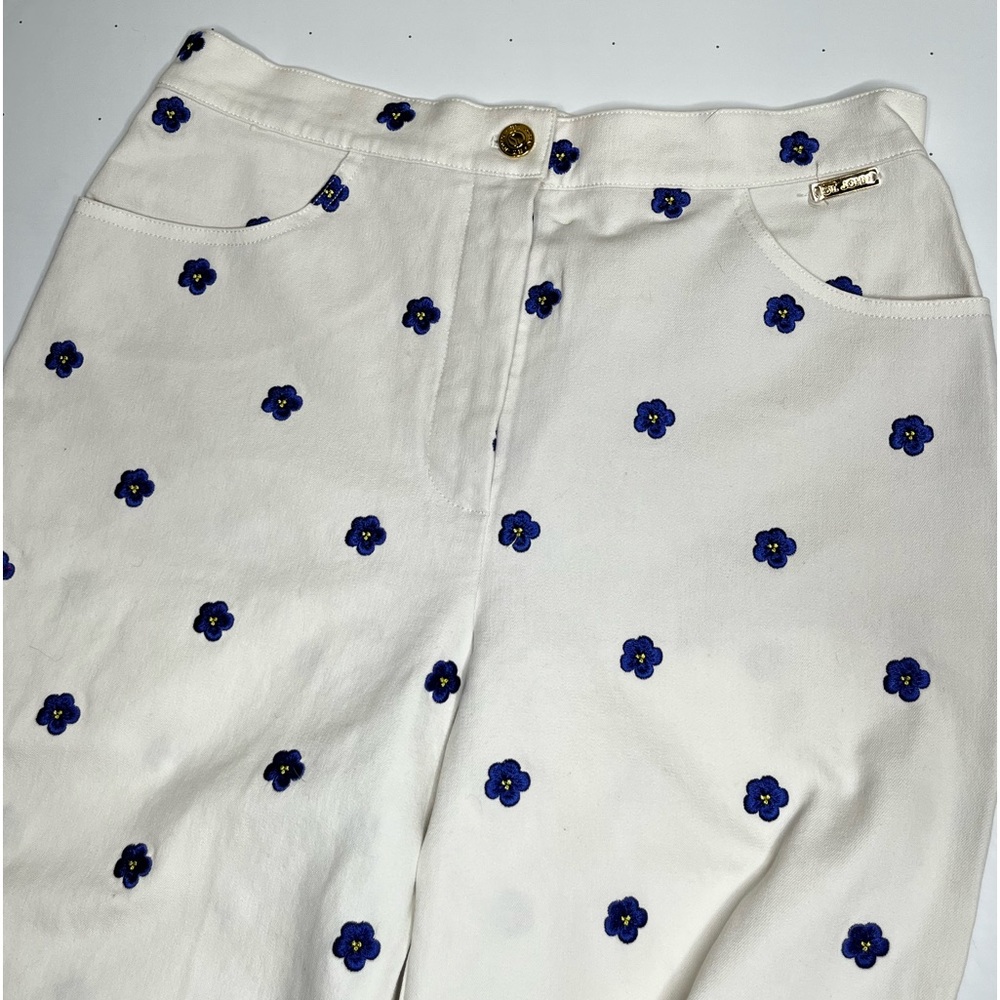 Cream Flower Embroidered High Waisted “St. John Sport” Pants